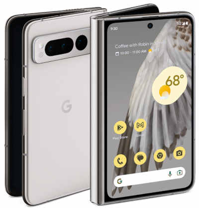 Google Pixel Fold Android 13 256GB 12GB RAM, 512GB 12GB RAM Google Tensor G2 (5 nm) 7.6 inches, 2208 x 1840 pixels, 120Hz Refresh rate 48 MP (Triple camera), 8 MP front 4821