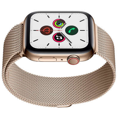 Apple Watch Series 5 44mm Cellular watchOS 6.0, upgradable to 9.5 32GB 1GB RAM Apple S5 1.78 inches, 448 x 368 pixels  296 mAh ECG Certified, Ion X Strengthened Glass